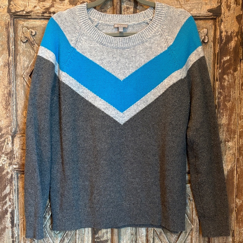 Talbots Gray and Blue Chevron Sweater